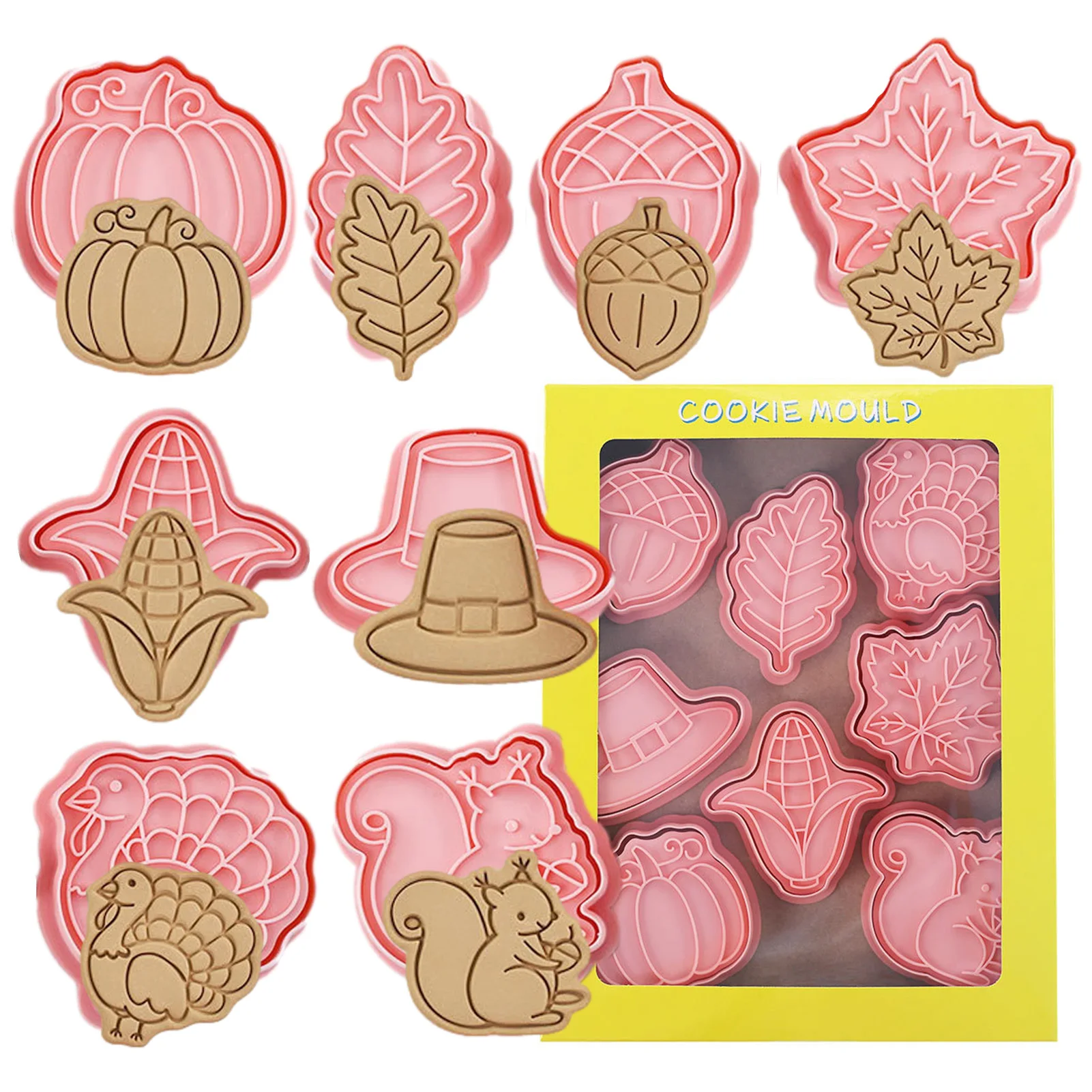 

Fall Cookie Cutters | DIY Cartoon Biscuit Baking Mold | 8 Piece Biscuit Fondant Moulds Including Turkey Pumpkin Squirrel Hat Aco