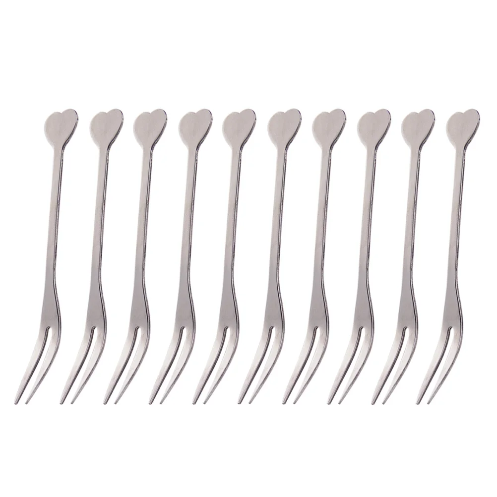 

10pcs Stainless Steel Fruit Fork Heart Shape Fruit Picks Party Supplies for Hotel KTV Bar