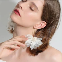 jacoso holiday fairy cloth art big exaggerate white flower earrings pendant organza korean temperament fresh jewelry for women