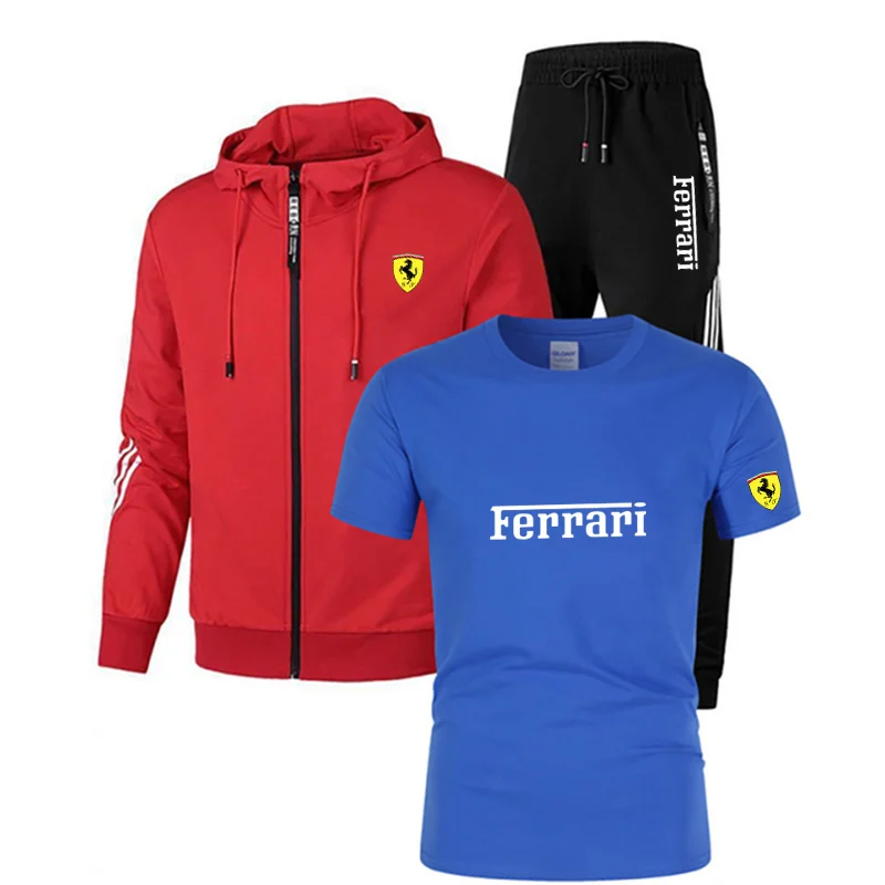 Casual men's Sportswear Spring Sportswear T-shirt men's 3-piece set+sweatpants printed brand zipper men's Sweatshirt suit large