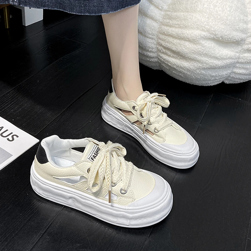 

2023 Women's Sports Shoes Thick Sole Casual Breathable Hollow Out Sports Design Vulcanized Shoes Outdoor Comfortable Shoes Mujer