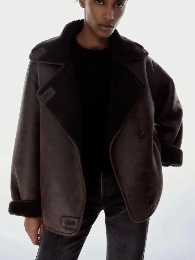 

Высококачественная Новинка Осень-зима 2023 модная женская меховая свободная утолщенная Теплая двойная искусственная кожа. Пальто с мехом