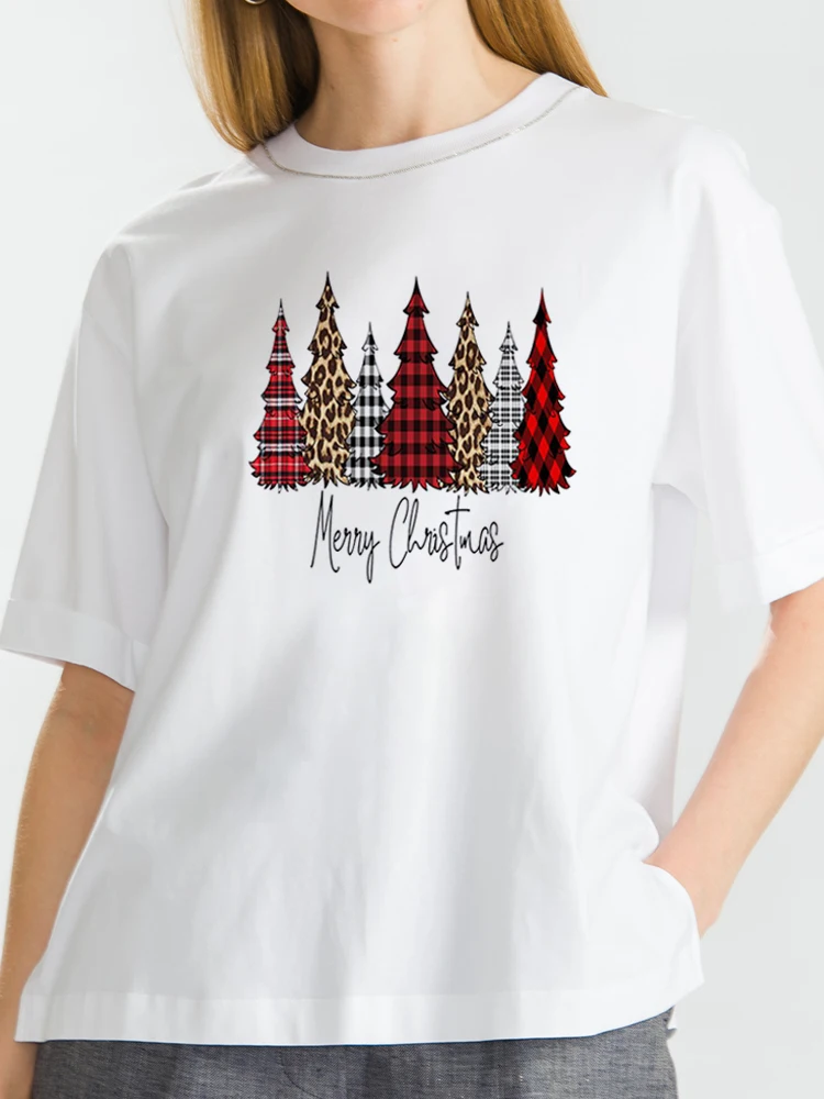 

Christmas Tree New Year Women Tshirt Printed Tops Short Sleeve O Neck Loose Travel T-Shirt Ladies Cartoon Festival Tops Clothes