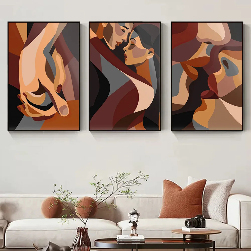 

Abstract Lover Kiss Decor Poster And Prints Sweet Couple Hug 3 Panels Canvas Art Romantic Wall Painting For Living Room Mural
