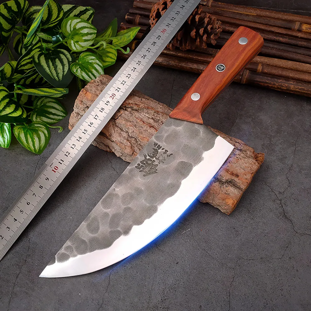 

Full Tang Handmade High-carbon Clad Steel Kitchen Knife Cleaver Razor Sharp Chinese Butcher Slicing Pork Knife Meat Chopper Tool
