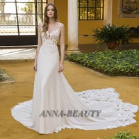 anna elegant wedding dresses a line v neck chiffon spaghetti straps backless appliques vestidos de novia brautmode custom made