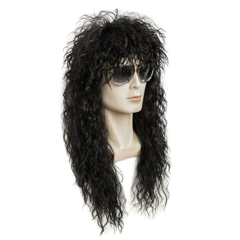 Gres Wig Black Long Curly Wig Male Synthetic Cosplay Wigs Puffy High Temperature Fiber Machine Made for Men