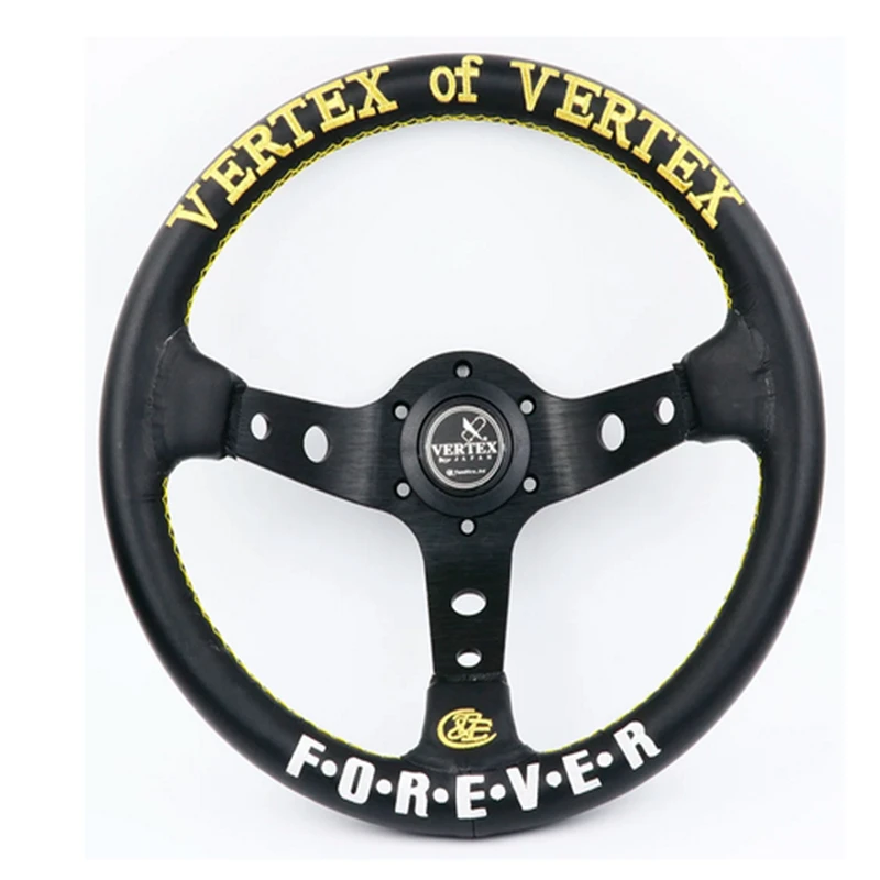 

Golden&White Embroidery 13inch Vertex Forever Black Genuine Leather Drift Sport Steering Wheels