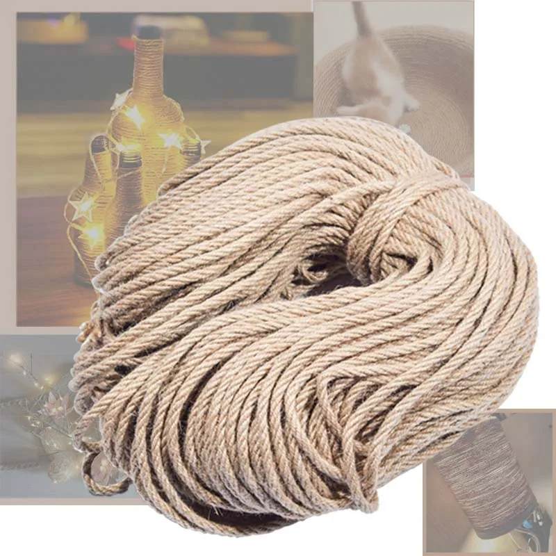Cuerda de yute Natural de 6mm x 100m, hilo de Sisal, cuerda trenzada de cáñamo, cuerda de macramé para rascar mascotas, decoración artesanal hecha a mano