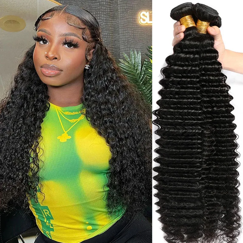100% Human Hair Deep Wave Bundles Original Human Hair Hair Extension For Black Women 10-30 Inches 100 Percent Raw Virgin Human