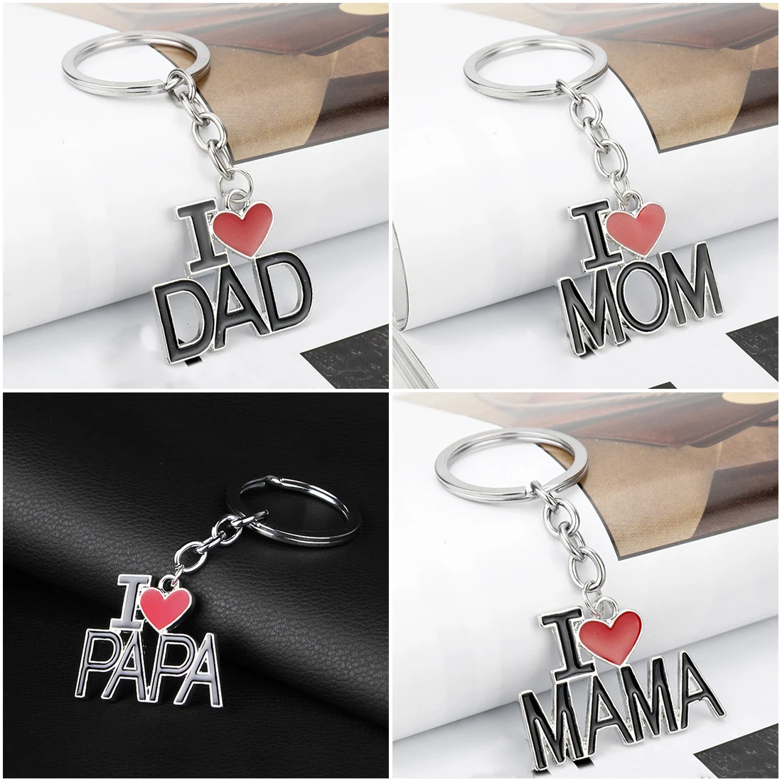 

Fashion Jewelry Mother Father 's Day Gift Valentine' S Gift I Love Dad Mom PaPa Mama Keychain Family MOM PAPA Keychain