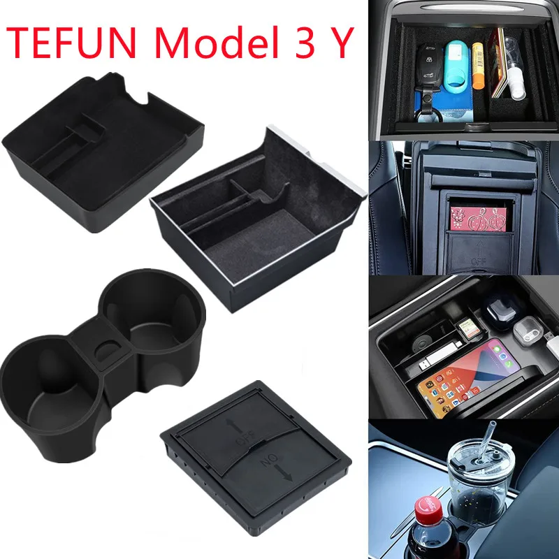 

For 2021 Tesla Model 3 Y Storage Box 2022 Tesla Central Armrest box Console Cup holder box Model Y Accessories