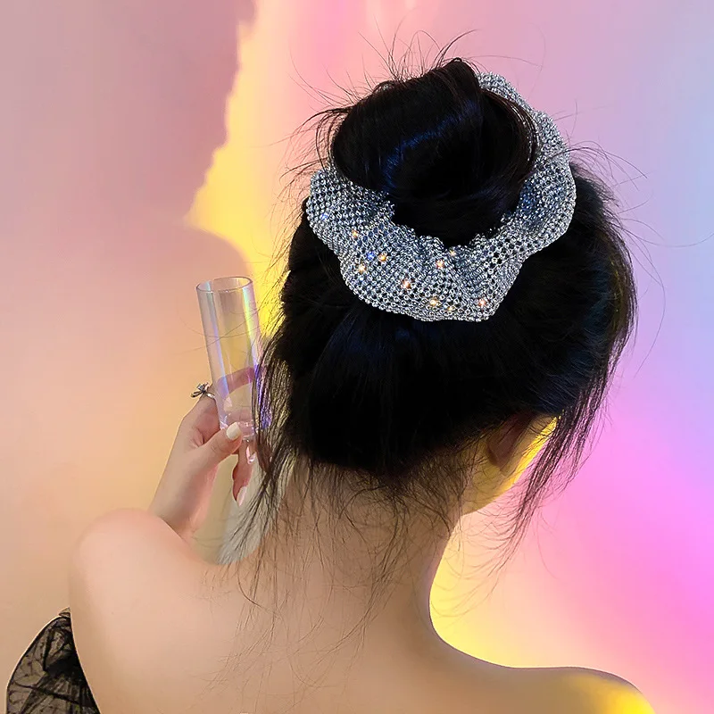 

Diamanten Bezaaid Dikke Darm Haarband, Girly Temperament Haar Band, Zilver Vakantie Banket Party Accessoires