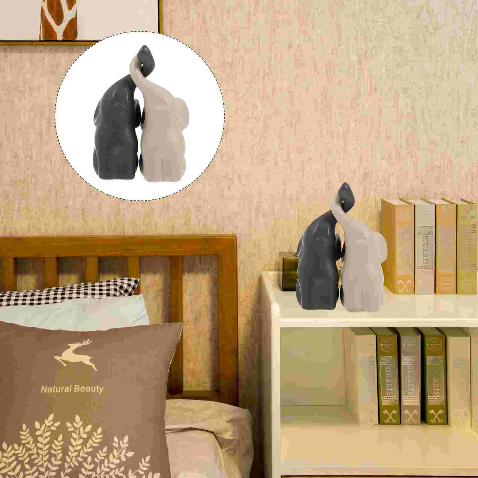 

Elephant Statue Ceramic Figurine Figurines Ornament Decoration Decor Desktop Home Sculpture Statues Animal Couple Ornaments