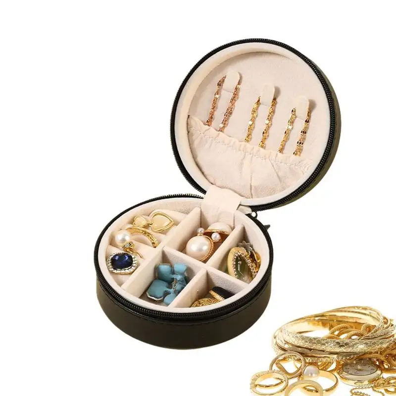 

Женский дорожный Органайзер, портативное круглое Ювелирное Украшение, женское украшение из искусственной кожи, органайзер для кольца, подвески, ожерелья