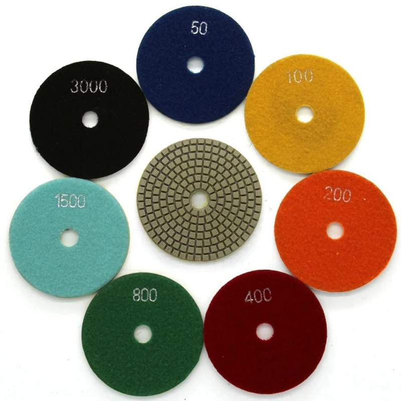 

Diamond Wet 7-Step Polishing Sanding Grinding Pads 7 Pcs Set for Granite Marble Stone 3 Inch Grit 50-3000