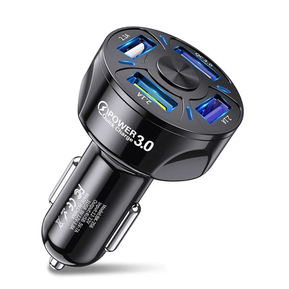 

7A QC3.0 Car Charger 4-port USB Multifunctional Mobile Phone Chargers Cars Adapters Mini Fast Charging Cellphone Adapter