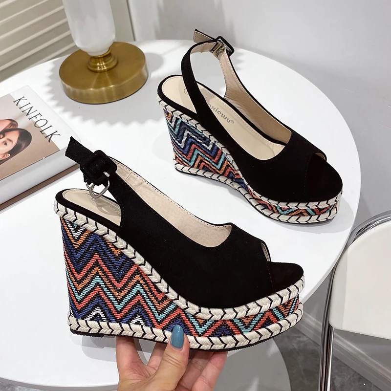 

Женские босоножки на танкетке EAGSITY, богемные сандалии на платформе с открытым носком, без застежки, с ремешком на щиколотке, удобная повседневная обувь на высоком каблуке, 2022