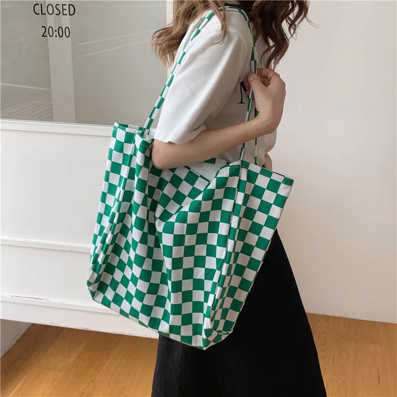 

Plaid Large simple student handbag single-shoulder bag BB-255