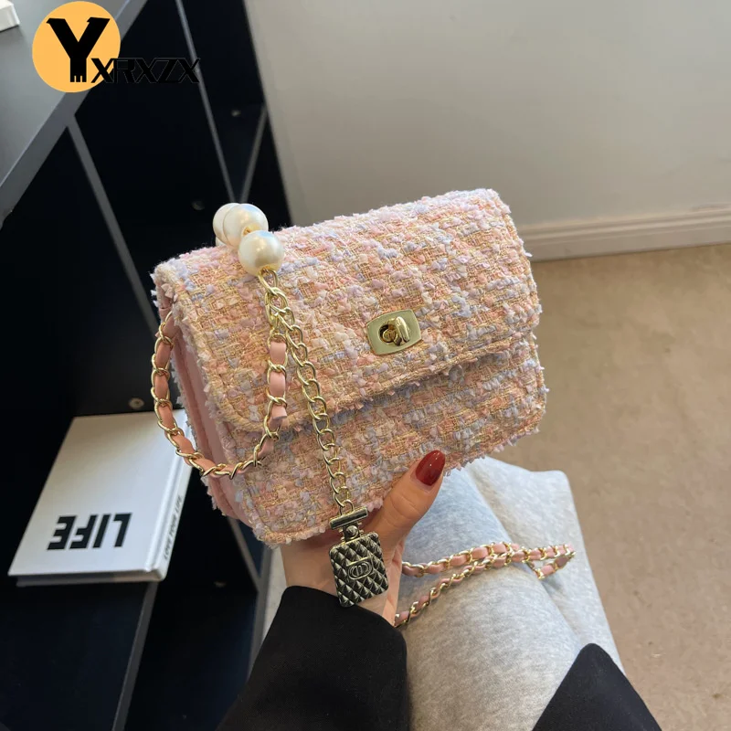 

New Vintage Cloth PU Panelled Mini Crossbody Bag 2022 Autumn Chain Small Square Shoulder Bags For Women Trend Messenger Bag