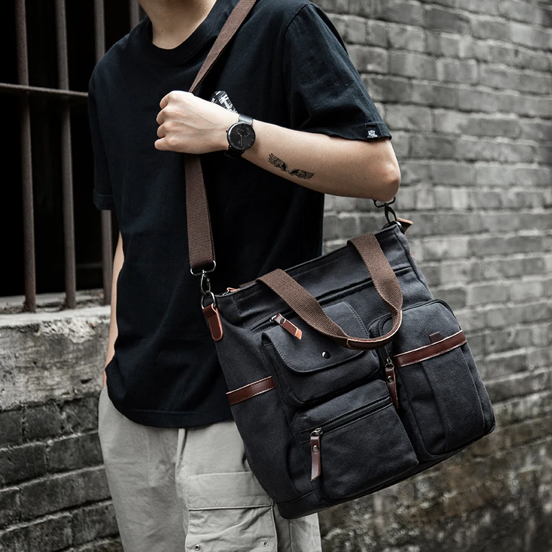 

Vintage Canvas Men Travel Bags Canvas Leather Men Travel Tote Large Weekend Multifunction Outdoor Duffel Bag Dropshipping