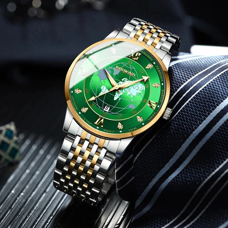 

2023 Men Quartz Watches Date Calendar Luminous Wristwatch Fashion Casual Stainless Steel Waterproof Clock BINBOND B0117