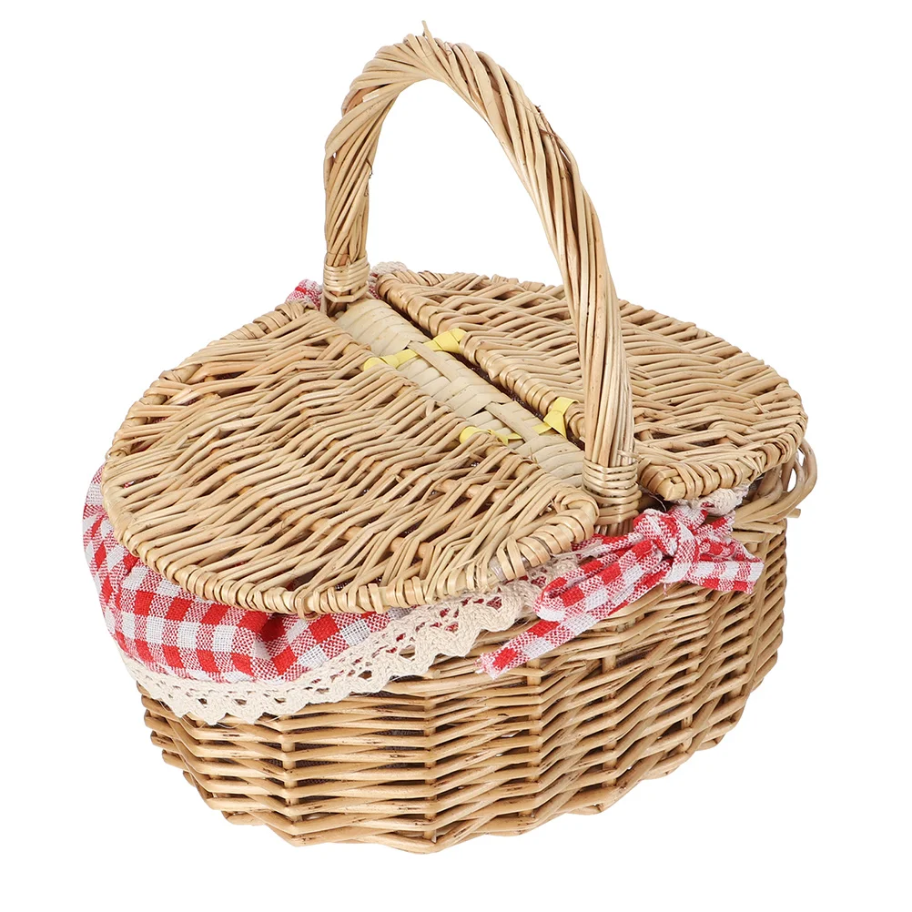

Wicker Basket Camping Food Basket Dustproof Double Lid Basket Picnic Basket