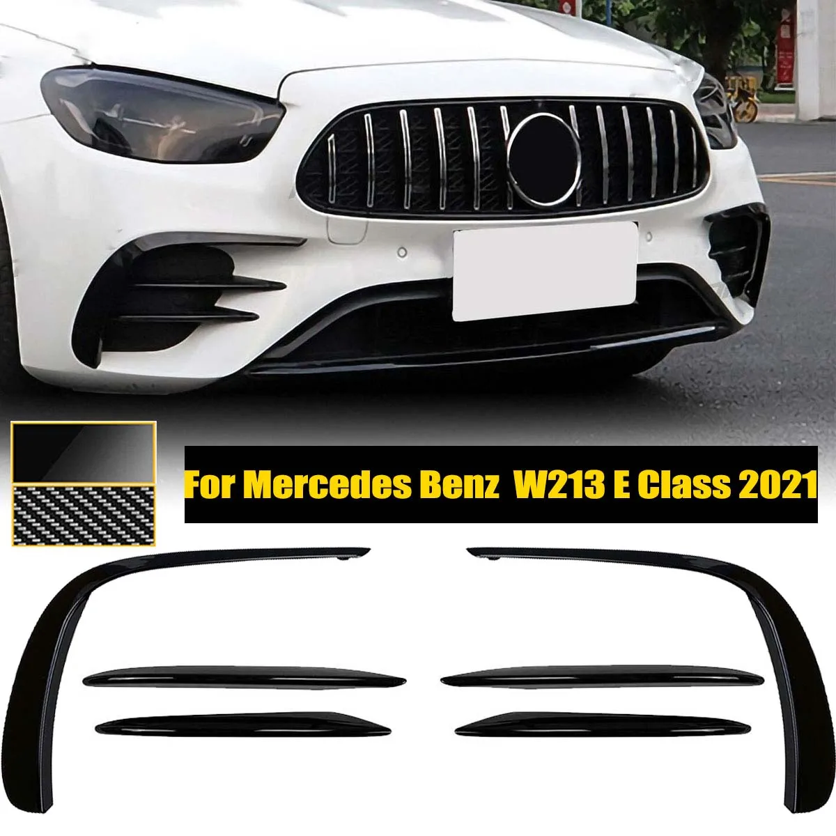 Front Bumper Canards Fog Light Cover Trim Sticker Splitter For Mercedes Benz E Class W213 E260 E300 E53 AMG 2021 Car Accessories