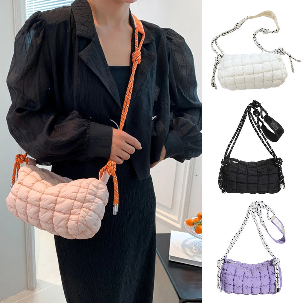 

2023 New Messenger Bag For Women Trend Plaid Quilted Cotton Female Shoulder Bag Pleated Large Capacity Ladies Crossbody Bags