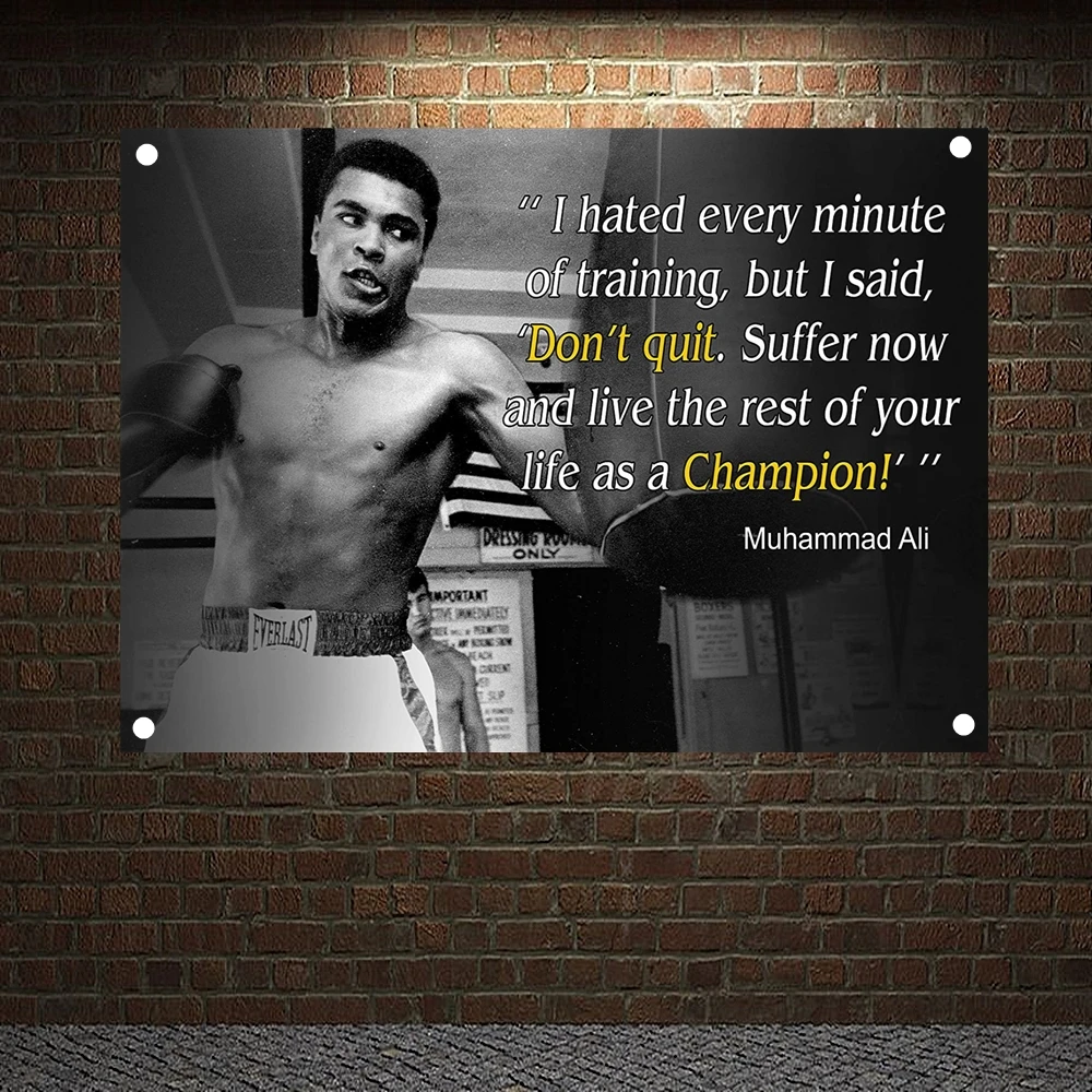 

Muhammad Ali Poster Quote Boxing Banners Growth Mindset Decor Wall Art Hanging cloth Motivational Sports Workout Tapestry Flags