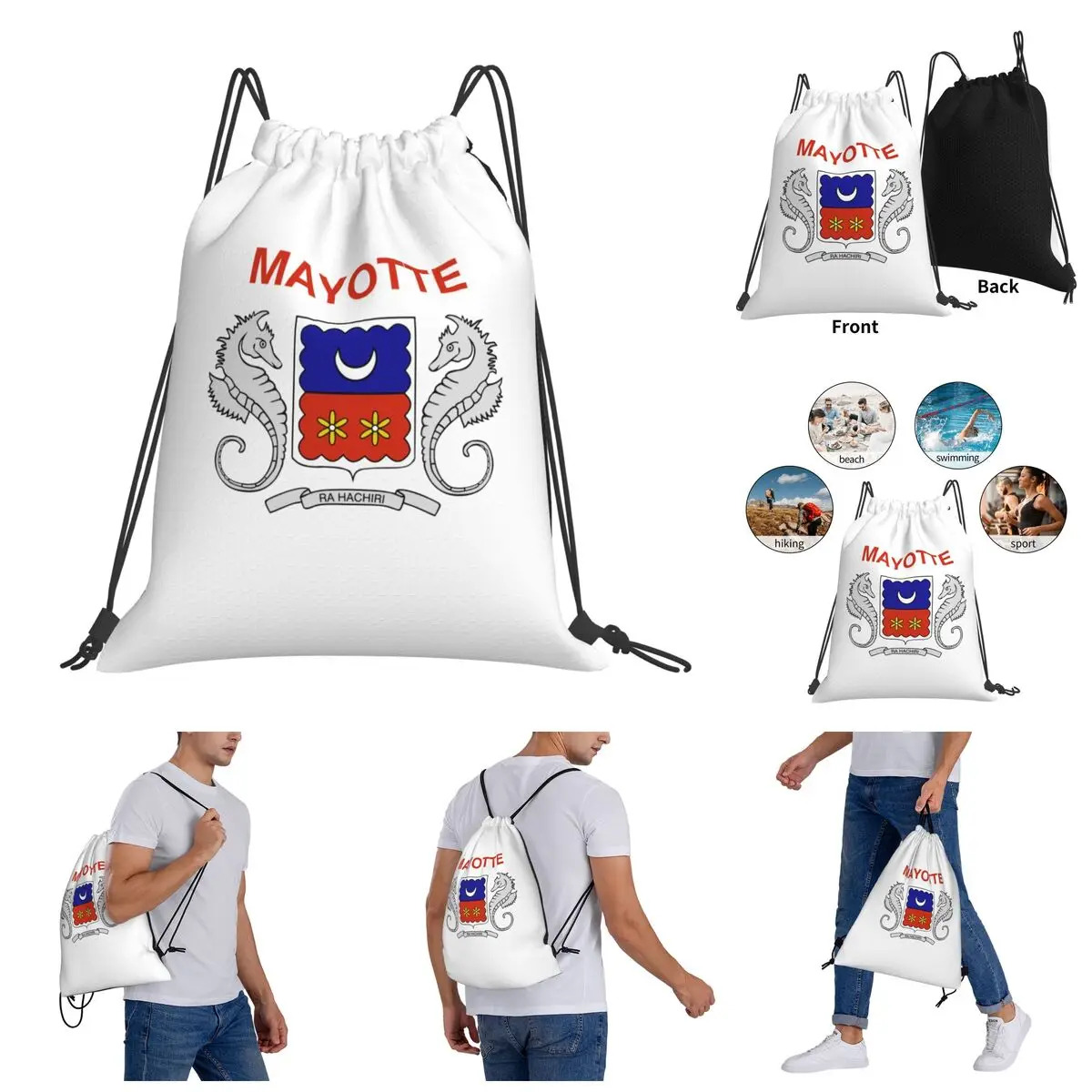 

Drawstring Bags Gym Bag Flag Of Mayotte (local) Backpack Joke Hot Sale Outdoor Portable Backpack