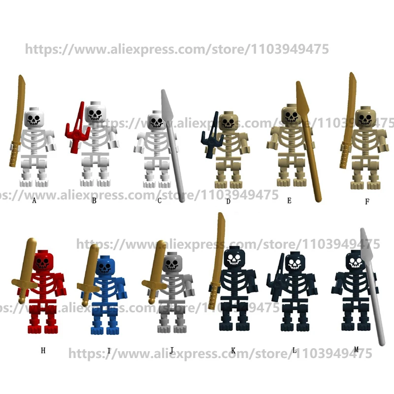 Фото Аксессуары MOC для Хэллоуина, строительные блоки, скелет, солдат, рыцарь, легион, лошадь, угол, золотые крылья, зеленые злые духи, кирпичи, игрушки №2