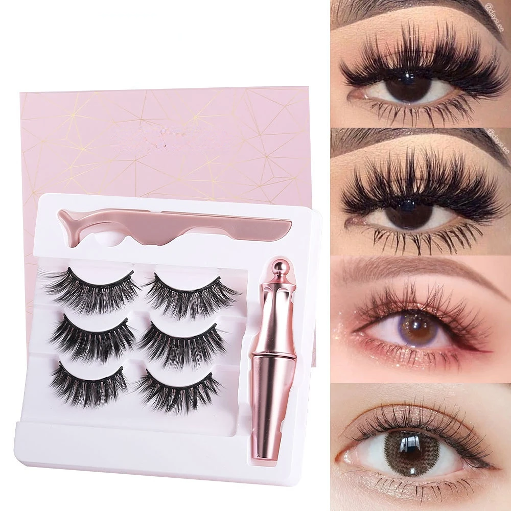 

3Pairs Magnetic Eyelashes Handmade Mink Eyelash Magnetic Eyeliner Beauty Makeup Set False Cils Easy Snd Convenient Makeup Tools