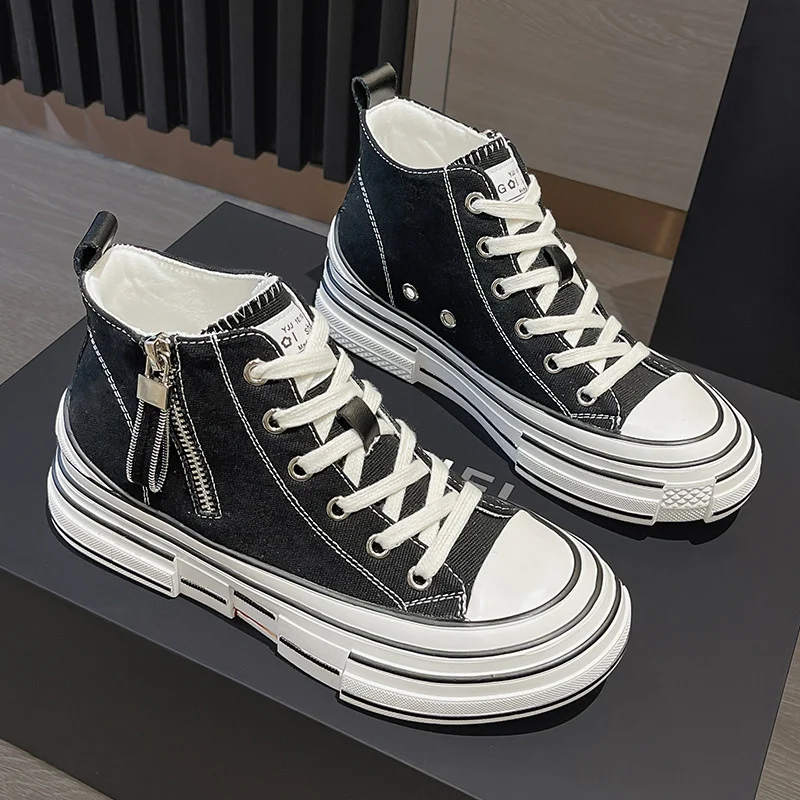 

Luxury brand genuine Thick soled canvas 2023 new leisure sports top ins street fashion invisible inner high rise women's shoes
