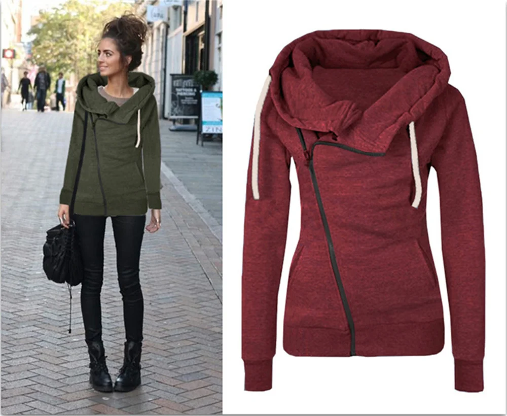 

2021 Autumn And Winter New Lapel Jacket Cardigan Women's Long-Sleeved Diagonal Zipper Plus Velvet Sweater Women Hoodie Women's L
