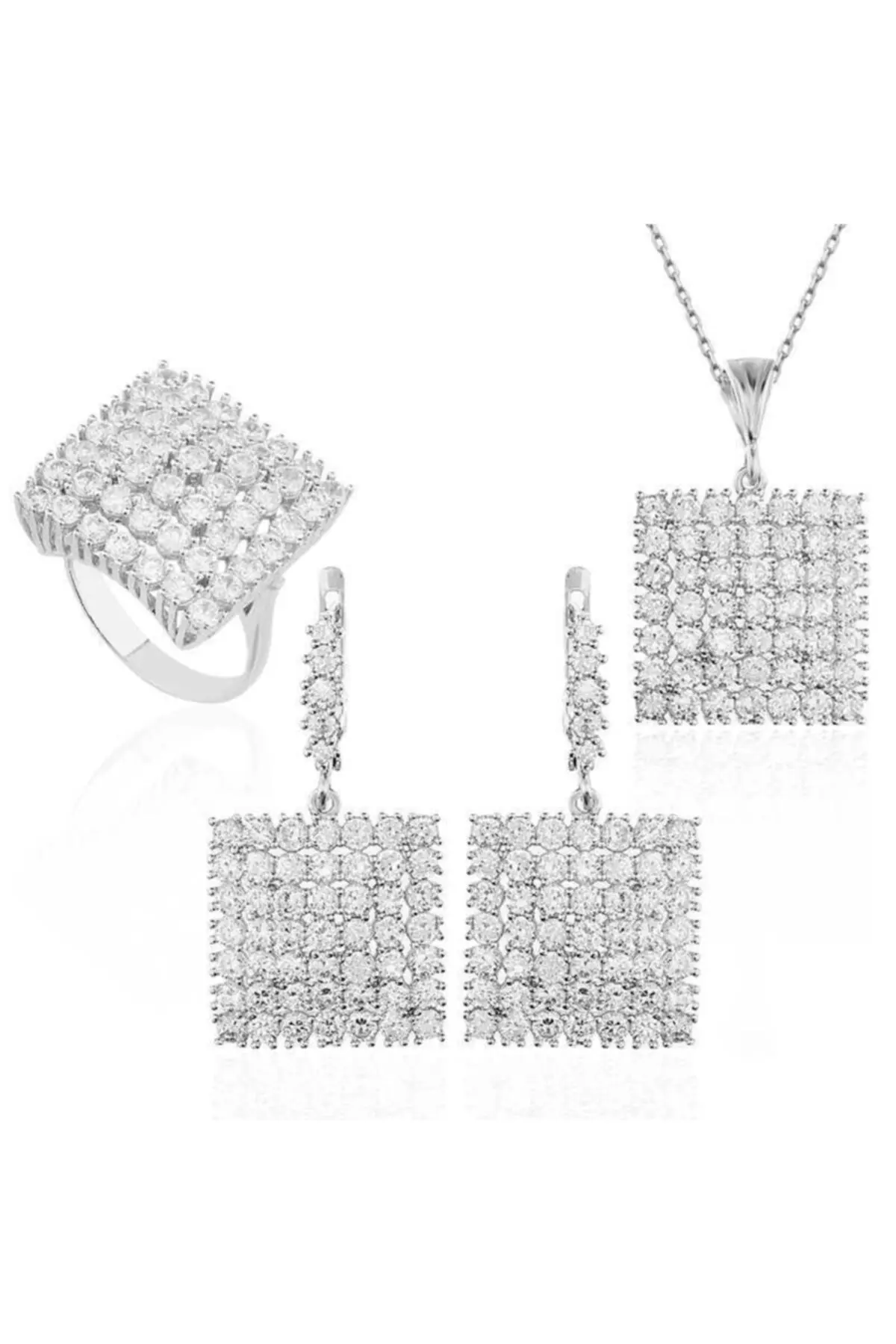 

Silver Zircon Cubic Zirconia Square Set earrings necklace ring