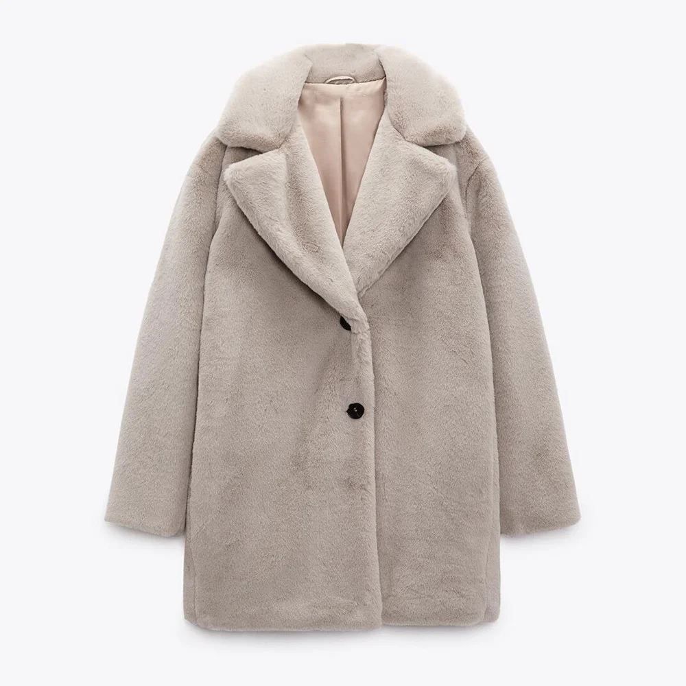 

2022 Winter New Women Clothing Trendy and Comfortable Lapel Long Sleeves Faux Fur Effect Jacket Warm Coat