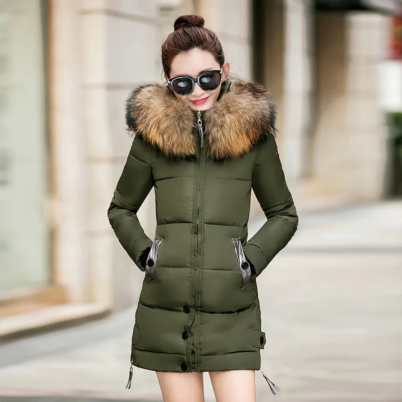

Women's Thickening Warm Slim Down Padded Coat Mid-Length Hooded Large Fur Collar Padded Coat Winter Padded Jacket