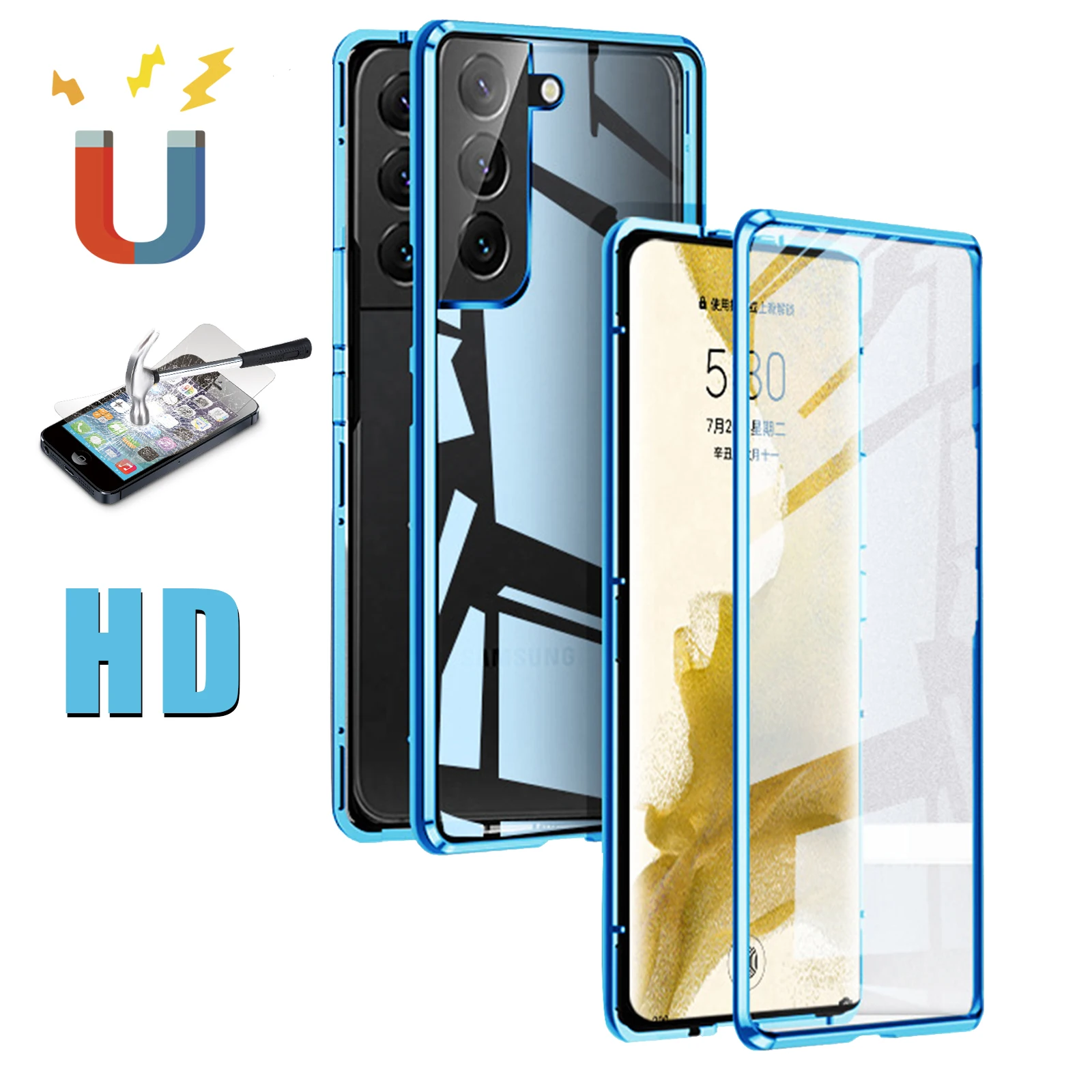 

Magnetic Double Sided Case for Samsung Galaxy S22 Ultra Slim Tempered Glass Cover with Camera Protection Shockproof Anti-drop