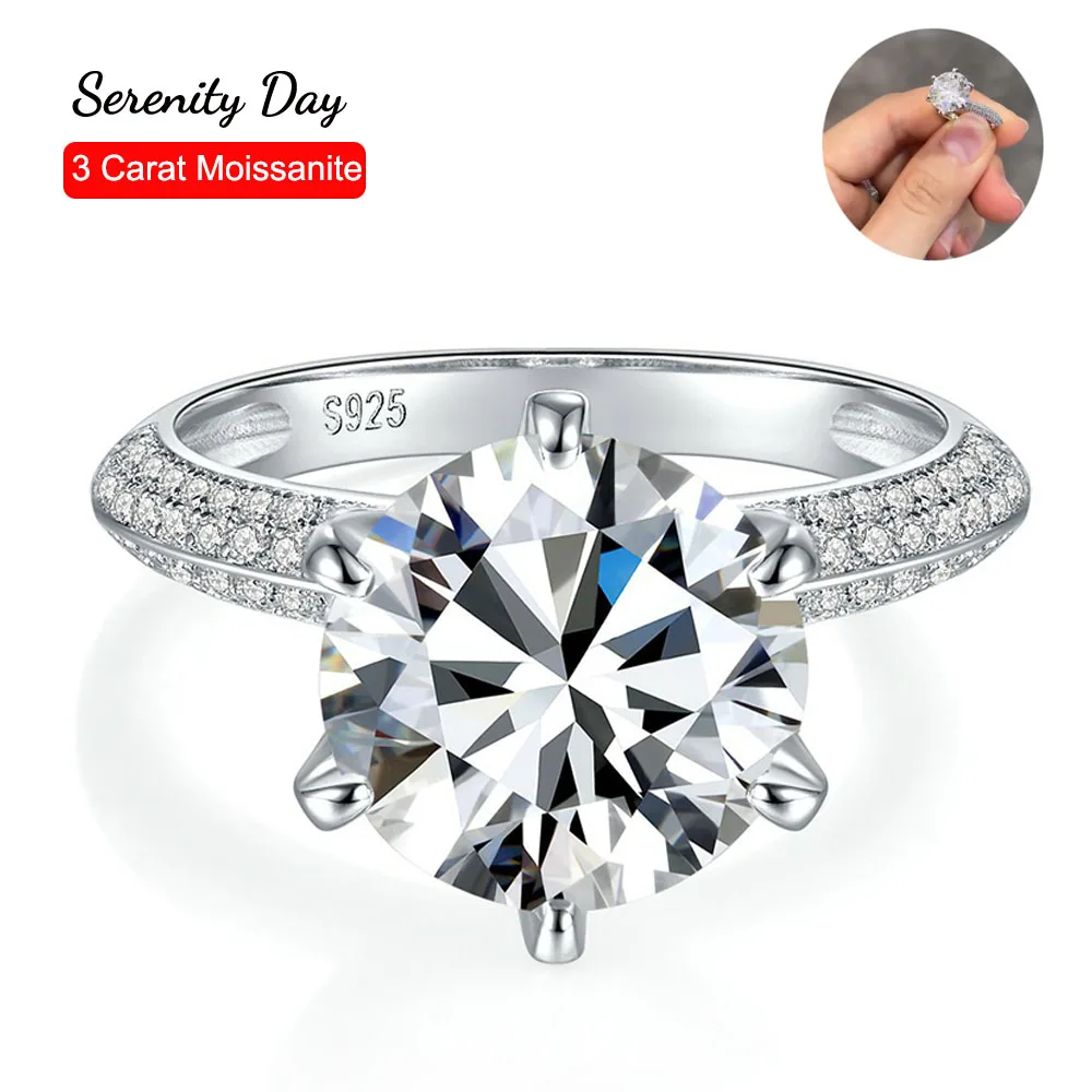 

Serenity Day Six Claw D Color 1/2/3 Carat Moissanite Ring S925 Sterling Silver Plate Pt950 Fine Jewelry for Women Gift Wholesale