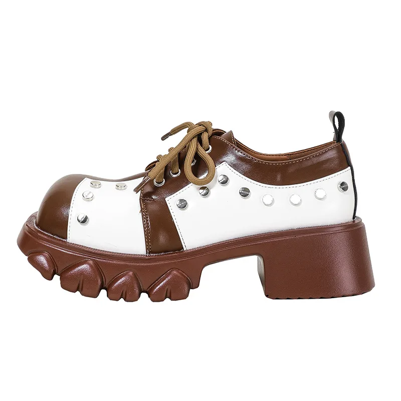 Spring 2023 Trendy Rivet Leather Shoes Women's Special-Interest Design Genuine Leather Chunky Heel Pumps Platform