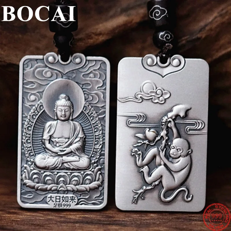 

BOCAI 100% S999 Sterling Silver Pendant 2022 Fashion Life Guardian Buddha Argentum Relief Chinese Zodiac Amulet for Men Women