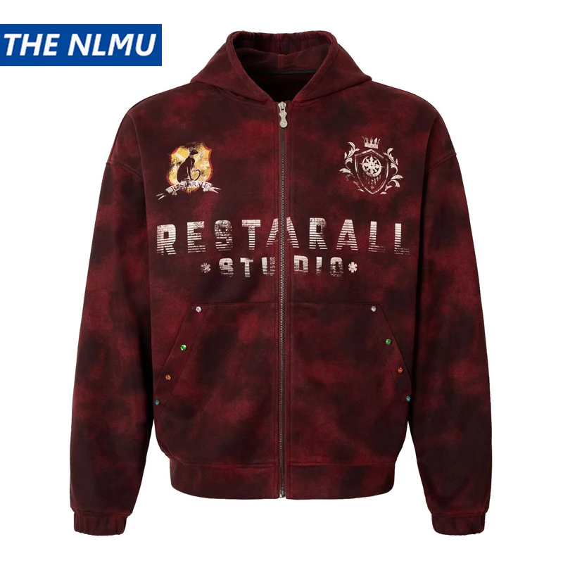 Весна 2024 винтажная куртка с капюшоном на молнии Y2K хип-хоп толстовка и принтом