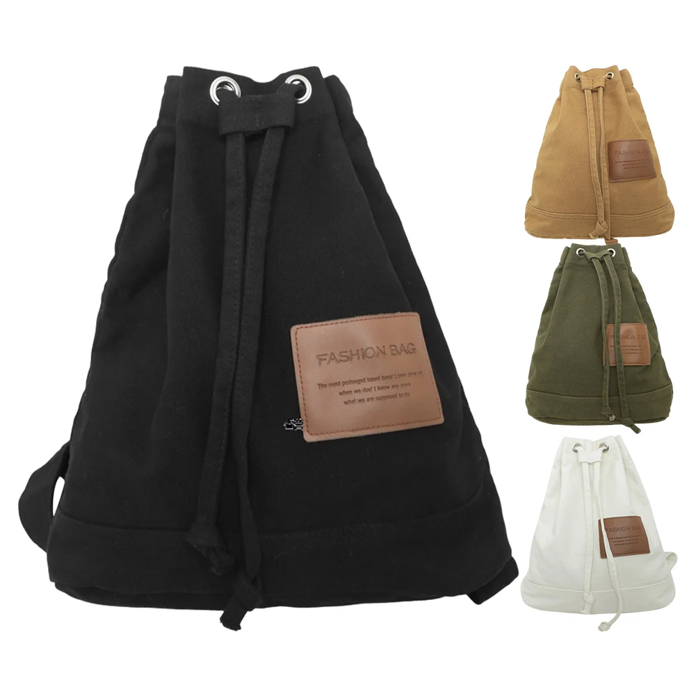 

Students School Bag Durable Drawstring Students Backpack Lightweight Canvas High-Capacity Handbag Women Daily Leisure Clutch Bag