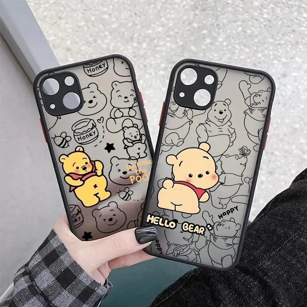 Фото Милый матовый чехол с Винни-Пухом для iPhone 17E 17 16 16E 15 14 13 12 11 Pro Max 17Air 7 8 Plus XR XS, противоударный защитный чехол-броня №3
