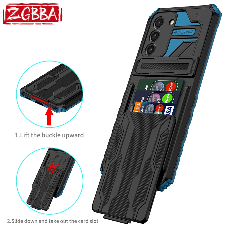 

ZGBBA Shockproof Card Holder Phone Case For Samsung Galaxy S20 S21 FE S22 Plus S30 UItra Card Slot Bracket Protection Back Cover