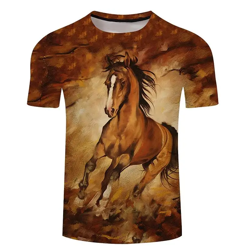 

Summer Men's 3D Horse Print T-shirt Animal Round Neck Short Sleeve Street Clothing Hip Hop Fashion T-shirt Large Casual Top 6XL
