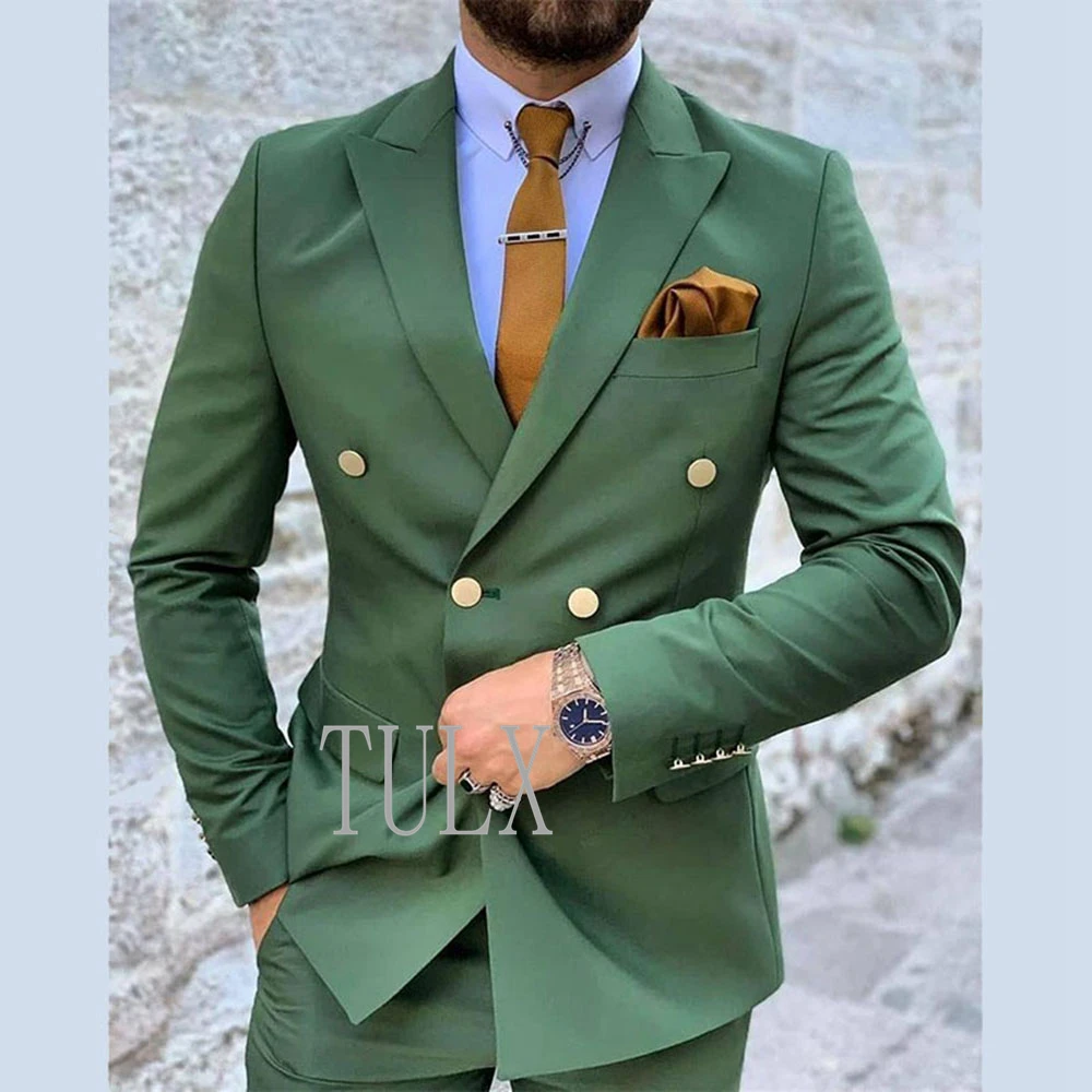 Men's Suit 2023 Peak Lapel Double Breasted Slim Fit Formal Wedding Party Suits Groomsmen Blazer Pants 2 Pieces Terno Masculino