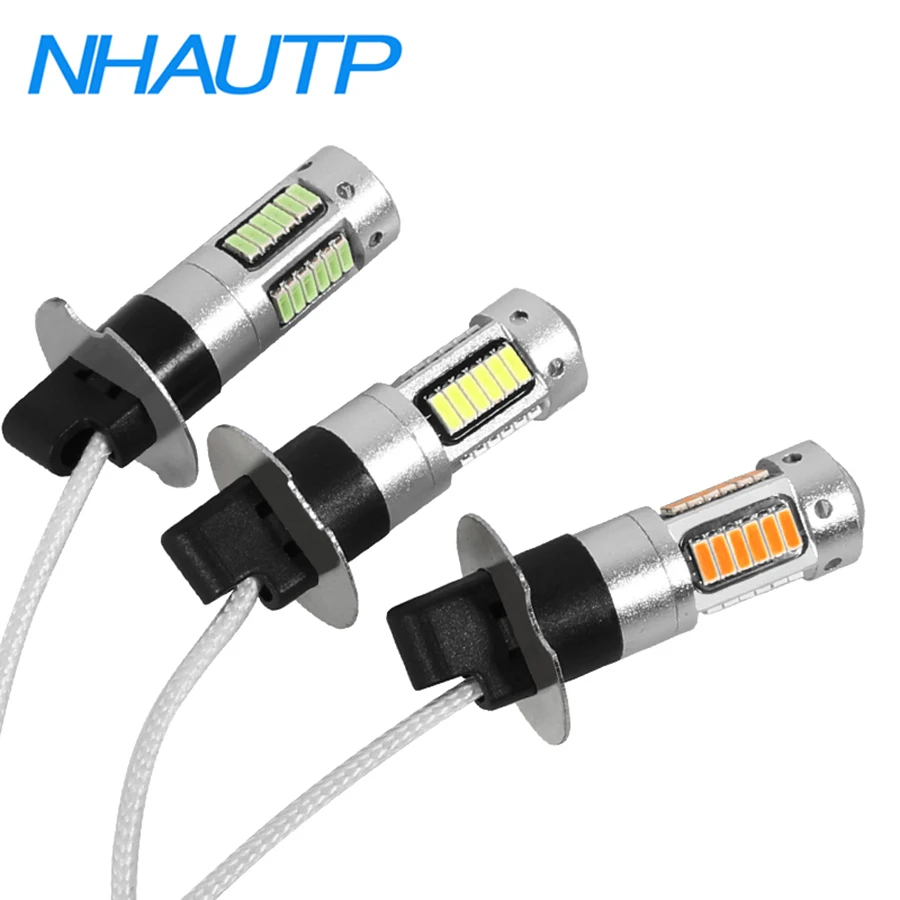 

NHAUTP 2Pcs H3 LED Car Fog Lamp DRL White Amber Bulbs 4014 30-SMD Auto Daytime Running Lights 600LM 12V