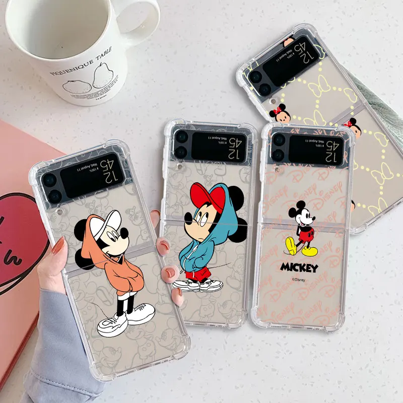 

Luxury Case For Samsung Galaxy Z Flip 3 4 5G Funda Z Flip3 Clear PC Hard Shockproof Back Phone Coque Mickey Mouse Cartoon